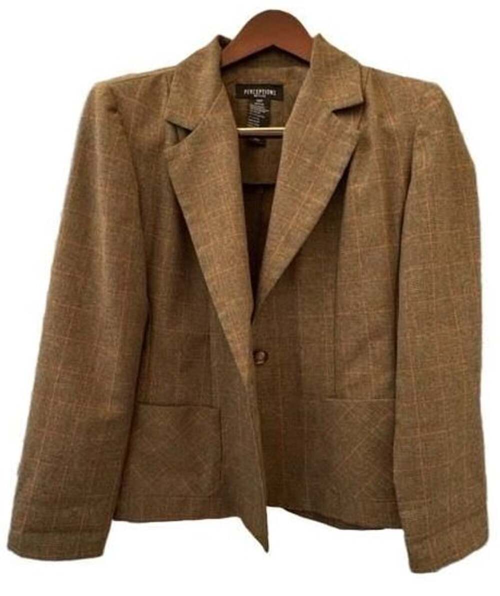Perceptions Petite Brown Plaid Check Blazer Size 12P